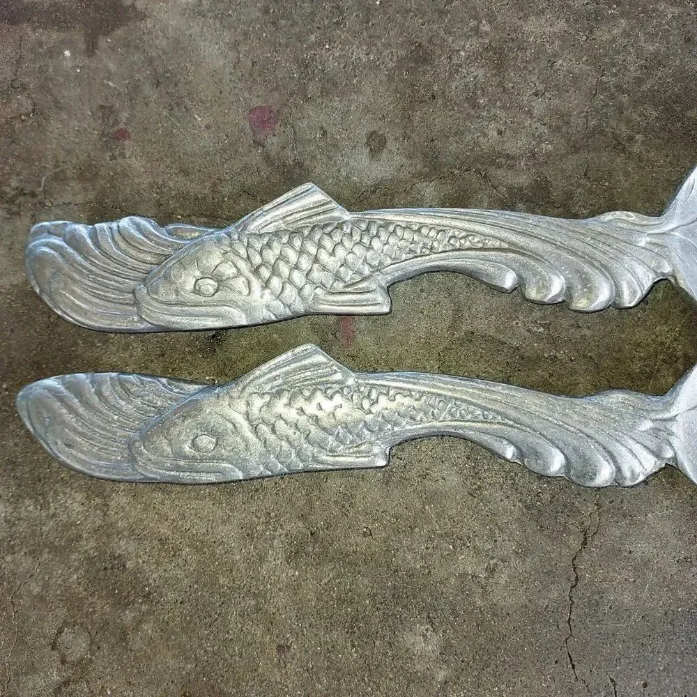 Vintage Pewter Salad Fork and Spoon Fish Handles